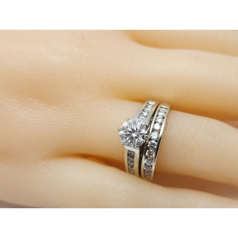 14K White Gold Natural Diamond Engagement Ring Set EGL Cert - Size 7.75 & 7.50